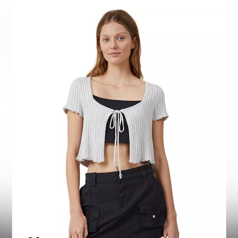 COTTON ON Ivory Rib Knit Tie Front Cardigan